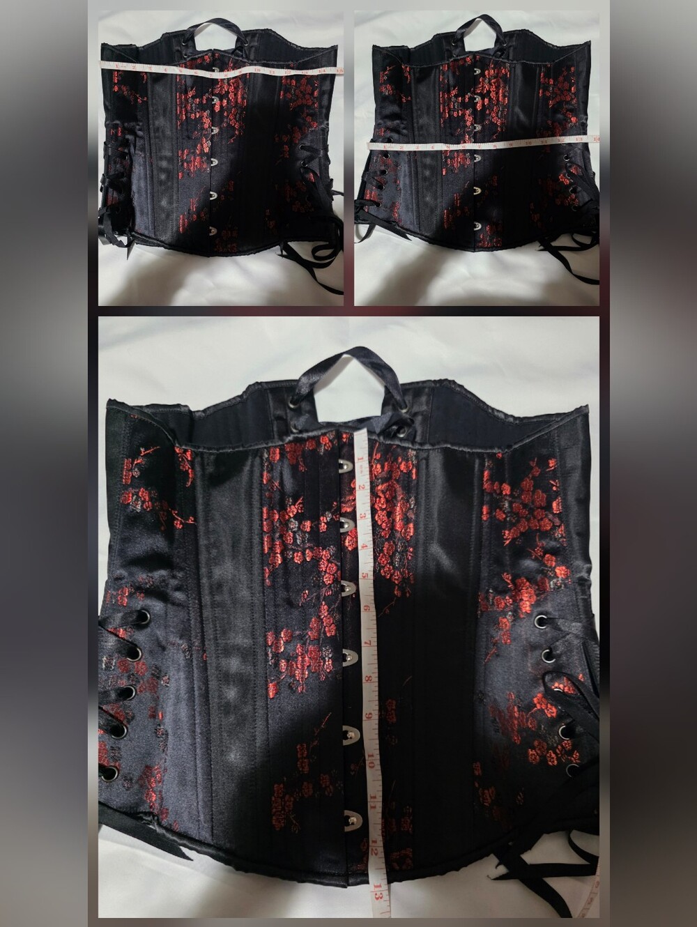 Black Iris Corsets Steel Boned Overbust Corset Black Red Floral Size 28 - Picture 7 of 7